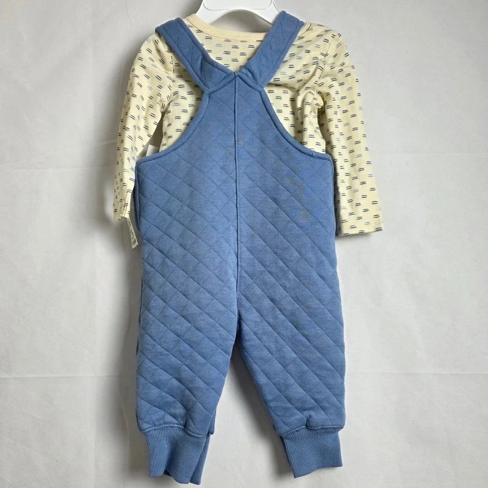 First Impressions Baby Boy Quilted Overalls and Bodysuit 2pc Set Blue 3-6 Months